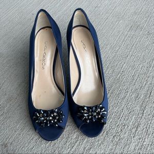 Caparros Marissa Satin Blue Open Toe Heel Shoes